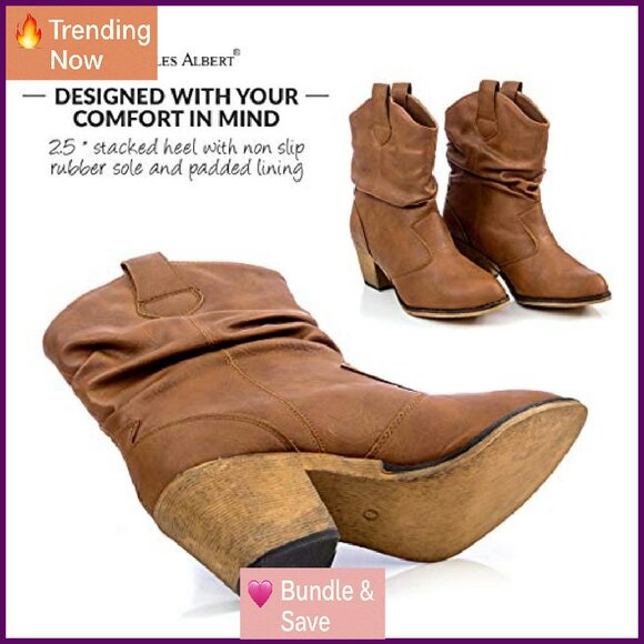 Modern Western Distressed Cowboy Boots with Pull-Up Tabs, Mid-Calf - Picture 3 of 8